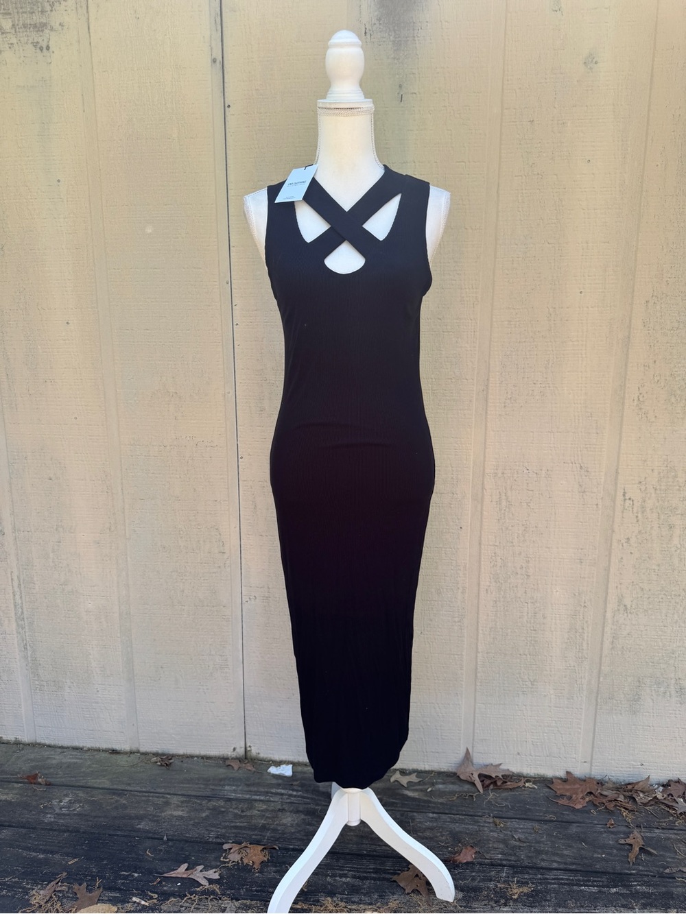 LNA Clothing Nuri Sleeveless Black Crisscross Neck Midi Dress